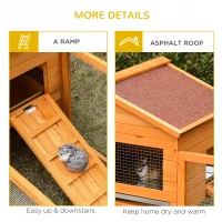 PawHut 62" Large Outdoor Log Cabin Rabbit Cage Small Animal Hutch with Run and Ramp(m-7)