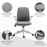 Vinsetto Linen-Touch Fabric Office Desk Chair Swivel Task Chair with Adjustable Lumbar Support, Height and Flip-up Padded Arms, Grey(m-8)