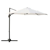 Outsunny Φ9.6' Round Patio Hanging Offset Umbrella Outdoor Cantilever Crank Market Parasol Garden Sun Canopy Shelter 360° Rotation, Cream White(m-2)