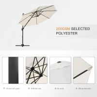 Outsunny Φ9.6' Round Patio Hanging Offset Umbrella Outdoor Cantilever Crank Market Parasol Garden Sun Canopy Shelter 360° Rotation, Cream White(m-7)