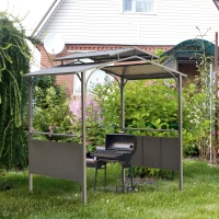 Outsunny 8' x 5' Hardtop Grill Gazebo, Aluminium BBQ Canopy Gazebo, Outdoor Canopy with Side Shelves & Double Roof for Great Ventilation(m-1)