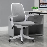 Vinsetto Linen-Touch Fabric Office Desk Chair Swivel Task Chair with Adjustable Lumbar Support, Height and Flip-up Padded Arms, Grey(m-10)