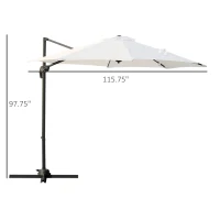 Outsunny Φ9.6' Round Patio Hanging Offset Umbrella Outdoor Cantilever Crank Market Parasol Garden Sun Canopy Shelter 360° Rotation, Cream White(m-3)