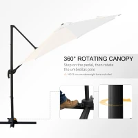 Outsunny Φ9.6' Round Patio Hanging Offset Umbrella Outdoor Cantilever Crank Market Parasol Garden Sun Canopy Shelter 360° Rotation, Cream White(m-4)