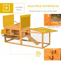 PawHut 62" Large Outdoor Log Cabin Rabbit Cage Small Animal Hutch with Run and Ramp(m-5)