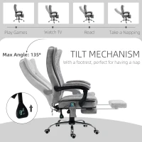 Vinsetto Microfiber Office Chair, High Back Computer Chair with 6 Point Massage, Heat, Adjustable Height and Retractable Footrest, Grey(m-7)
