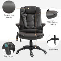 HOMCOM High Back Executive Massage Office Chair with 6 Point Vibration, 5 Modes, Faux Leather Heated Reclining Desk Chair, Dark Brown(m-8)