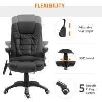 HOMCOM Heated Massage Chair PU Leather High-Back Executive Ergonomic Vibrating Office Chair, Black(m-5)
