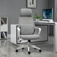 Vinsetto Ergonomic Home Office Mesh Desk Chairs, Computer Task Chair with Massage Lumbar Cushion, Adjustable Seat & Headrest,  Rocking Function, Grey(m-2)