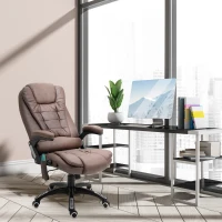 Vinsetto 6 Point Vibration Massage Office Chair with Heat, High Back Executive Office Chair with Padded Armrests, Microfiber Reclining Computer Chair, Coffee(m-2)