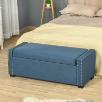 HOMCOM Upholstered Flip Top Storage Bench Fabric Ottoman for Bedroom, Living room, Blue(m-1)