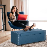 HOMCOM Upholstered Flip Top Storage Bench Fabric Ottoman for Bedroom, Living room, Blue(m-8)