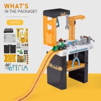 Qaba 54 Pieces Kids Tool Workbench, Toddler Pretend Play Construction Tool Toy with Cars and Slides for Ages 3+(m-4)
