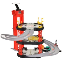 Qaba 3-Level Parking Garage Toy Car Playset with Racetrack, Helicopter Ramp, Elevator, and Cars for Boys and Girls(m-1)