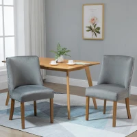 HOMCOM Modern Dining Chairs Set of 2 with High Back, Dining Room Chairs with Nailhead Trim, Upholstered Seats and Solid Wood Legs for Kitchen, Light Grey(m-9)