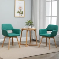 HOMCOM Dining Chairs Set of 2 Home Modern Accent Armchair for Bedroom Living Room with Fabric Surface and Solid Wood Legs, Green(m-6)