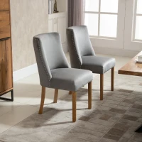 HOMCOM Modern Dining Chairs Set of 2 with High Back, Dining Room Chairs with Nailhead Trim, Upholstered Seats and Solid Wood Legs for Kitchen, Light Grey(m-8)