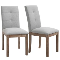 HOMCOM Linen High Back Dining Chairs Set of 2, with Armless Design and Tufted Fabric Cushion, Grey(m-10)