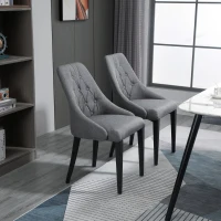 HOMCOM Modern Dining Chairs Set of 2, Button Tufted High Back Accent Chairs with Upholstered Seat, Steel Legs for Living Room, Kitchen, Study, Dark Grey(m-9)