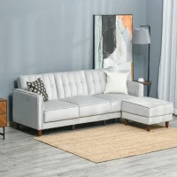 HOMCOM Upholstered L-Shaped Sofa Bed, Reversible Sectional Recliner Sofa Set, Velvet-Touch Sleeper Futon with Footstool, Grey(m-2)