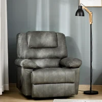HOMCOM Manual Recliner Chair Overstuffed Single Sofa with Wide Cushioned Seat, Flip-Up Storage Armrests, 2 Cup Holders and Oversized Headrest, Grey(m-8)