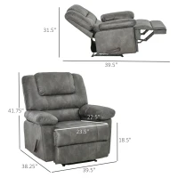 HOMCOM Manual Recliner Chair Overstuffed Single Sofa with Wide Cushioned Seat, Flip-Up Storage Armrests, 2 Cup Holders and Oversized Headrest, Grey(m-3)