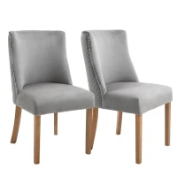 HOMCOM Modern Dining Chairs Set of 2 with High Back, Dining Room Chairs with Nailhead Trim, Upholstered Seats and Solid Wood Legs for Kitchen, Light Grey(m-11)