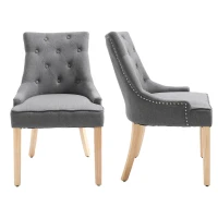 HOMCOM 2 Piece Fabric Dining Chairs Set of 2, Leisure Padded Accent Chair with Armrest, Solid Wooden Legs, Dark Grey(m-9)