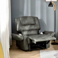 HOMCOM Manual Recliner Chair Overstuffed Single Sofa with Wide Cushioned Seat, Flip-Up Storage Armrests, 2 Cup Holders and Oversized Headrest, Grey(m-10)