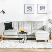 HOMCOM Upholstered L-Shaped Sofa Bed, Reversible Sectional Recliner Sofa Set, Velvet-Touch Sleeper Futon with Footstool, Grey(m-9)