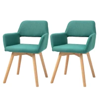 HOMCOM Dining Chairs Set of 2 Home Modern Accent Armchair for Bedroom Living Room with Fabric Surface and Solid Wood Legs, Green(m-7)