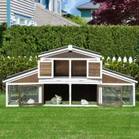 PawHut 2-Tier Wooden Rabbit Hutch, Small Animal House Pet Cage w/Tray, Asphalt Roof(m-8)
