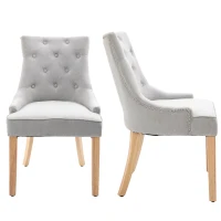 HOMCOM 2 Piece Fabric Dining Chairs Set of 2, Leisure Padded Accent Chair with Armrest, Solid Wooden Legs, Light Grey(m-9)