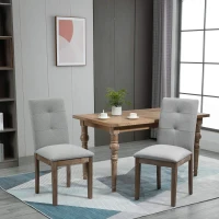 HOMCOM Linen High Back Dining Chairs Set of 2, with Armless Design and Tufted Fabric Cushion, Grey(m-7)