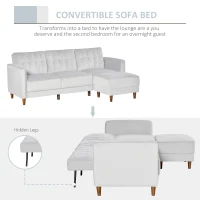 HOMCOM Upholstered L-Shaped Sofa Bed, Reversible Sectional Recliner Sofa Set, Velvet-Touch Sleeper Futon with Footstool, Grey(m-4)