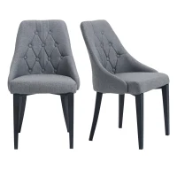HOMCOM Modern Dining Chairs Set of 2, Button Tufted High Back Accent Chairs with Upholstered Seat, Steel Legs for Living Room, Kitchen, Study, Dark Grey(m-11)