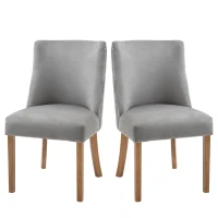 HOMCOM Modern Dining Chairs Set of 2 with High Back, Dining Room Chairs with Nailhead Trim, Upholstered Seats and Solid Wood Legs for Kitchen, Light Grey(m-10)