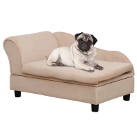 PawHut Pet Sofa Dog Couch Chaise Lounge Pet Bed with Storage Function Small Sized Dog Various Cat Sponge Cushioned Bed Lounge, Beige(m-2)