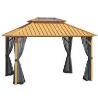 Outsunny 10' x 12' Hardtop Gazebo Canopy with Galvanized Steel Double Roof, Skylight Window, Aluminum Frame, Outdoor Permanent Pavilion with Netting, for Patio, Garden, Backyard, Yellow(m-1)