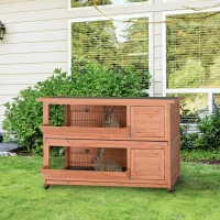 PawHut Outdoor Rabbit Hutch with Wheels, Quick on-the-Go Feeding, Wooden Rabbit Cage, Waterproof, Medium(m-2)