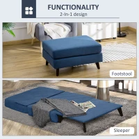 HOMCOM Folding Ottoman Sleeper, Convertible Fabric Bed, Blue(m-4)