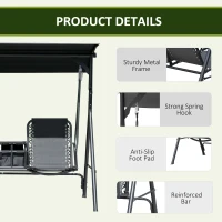 Outsunny 2-Seat Outdoor Porch Swing, with Pivot Storage Table, Cup Holder, & Adjustable Overhead Canopy, Stand's Skid-Resistant Feet Pad, Breathable Mesh Seat, Steel Frame, for Patio, Black(m-7)