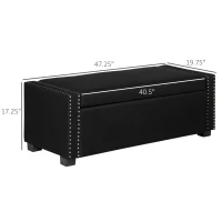 HOMCOM Nailhead Trim Upholstered Flip Top Storage Bench, Fabric Ottoman for Bedroom, or Living room, Dark Grey(m-3)