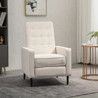 HOMCOM Manual Recliner, Fabric Tufted Club Chair, Home Theater Seating Reclining Sofa for Living Room, Cream White(m-2)