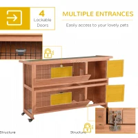 PawHut Outdoor Rabbit Hutch with Wheels, Quick on-the-Go Feeding, Wooden Rabbit Cage, Waterproof, Medium(m-5)