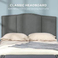 HOMCOM Upholstered Nailhead Trim Headboard, Home Bedroom Decoration for Full and Queen-Sized Beds, Grey(m-4)