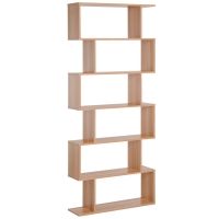 HOMCOM 75.5" H Bookcase 6 Shelf S-Shaped Bookshelf Wooden Storage Display Stand Shelf Organizer Free Standing, Oak