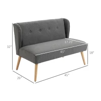 HOMCOM Modern 2-Seat Loveseat, 45" Button Tufted Fabric Upholstered Sofa Couch with Rubberwood Legs for Living Room, Grey(m-3)
