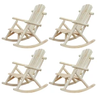 Outsunny 4 Piece Wooden Adirondack Rocking Chair Set, Outdoor Rustic Log Rocker with Slatted Design for Patio, Burlywood(m-9)