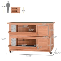 PawHut Outdoor Rabbit Hutch with Wheels, Quick on-the-Go Feeding, Wooden Rabbit Cage, Waterproof, Medium(m-3)